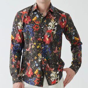 KURT RIVER BOWERY SPREAD SHIRT SLIM FIT BUTTON FRONT PARROT FLORAL PRINT sz S